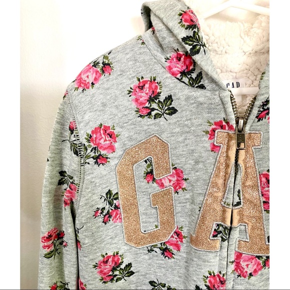 Gap Floral Fleece Lined Zip Up Logo Sweatshirt - Picture 3 of 6